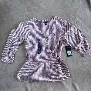 U.S. Polo Assn. Purple and White Striped Blouse